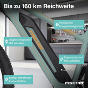 Bicicleta eléctrica de montaña (MTB) Fischer Montis 2.2 Active para hombre y mujer, talla de cuadro 49, motor trasero de 50 Nm, batería de 48 V