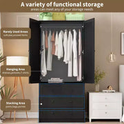 Armario ropero COZONY con 3 cajones y 2 puertas, clóset de madera moderno para dormitorio, armario de pie resistente de color blanco