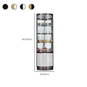 Vitrina esquinera para vinos con estantes de cristal y metal de varios niveles