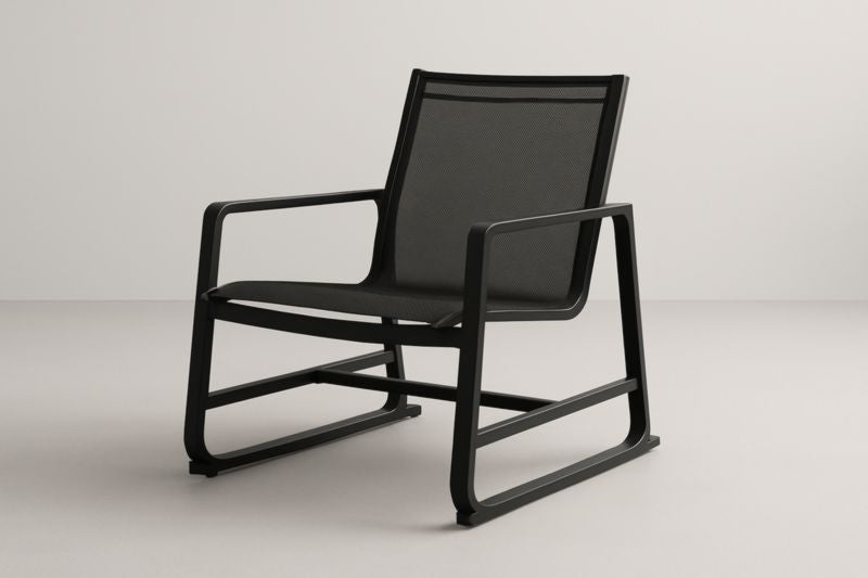 Silla mecedora de exterior en aluminio y textilene negro