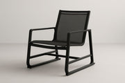 Silla mecedora de exterior en aluminio y textilene negro
