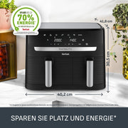Freidora de aire Tefal Dual Easy Fry de 8,3 l: freidora de aire con 2 compartimentos y cajón XL, 7 programas, 2700 W, tecnología Extra-Crisp, fritura baja en grasa y ahorro de energía, apta para lavavajillas EY9018