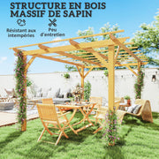 Pérgola de jardín exterior Outsunny 3 x 4 m, pérgola corredera retráctil, pérgola de madera, cenador para plantas trepadoras, flores, rosas, pérgola para terraza, patio, madera natural