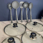AM5535 : Batería de cocina de 15 piezas Arthur Martin, sartenes y cacerolas de acero inoxidable con accesorios, interior pulido espejo, compatible con todas las fuentes de calor, incluida inducción, color cromo