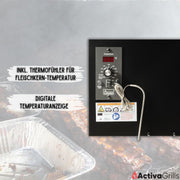 Ahumador de pellets ACTIVA El Paso I Ahumador con alimentación automática de pellets y termómetro I Parrilla de acero inoxidable para barbacoa y ahumado