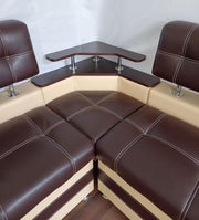Banco esquinero Rodnik color latte, rincón de comedor, banco con repisa y espacio de almacenamiento