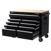 46 pulgadas ancho x 24 pulgadas profundidad, caja de herramientas profunda de 9 cajones, negro brillante, banco de trabajo móvil