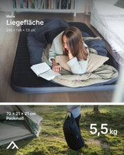 Colchón de camping autoinflable Cloudmat Double XL 205 x 138 x 7,5 cm con superficie de tacto suave, válvula doble y bolsa de transporte