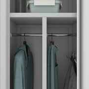 Armario casillero Jan Nowak, armario metálico, armario ropero, taquilla | 2 compartimentos con barra para ropa, estantes divisorios, ranuras de ventilación, 4 ganchos para ropa por compartimento | 180 cm x 80 cm x 50 cm, Gris
