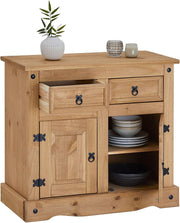 IDIMEX Aparador buffet cómoda mueble vajillero estilo mexicano de madera con 2 puertas batientes y 2 cajones, en pino macizo acabado teñido/encerado