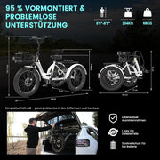 MOONCOOL Bicicleta eléctrica de tres ruedas plegable, bicicleta eléctrica de 20" para hombre y mujer, batería de 36V 20Ah, motor de 250W 45 Nm, pantalla LCD, resistente al agua IP65, 3 modos de conducción, con cestas grandes y reposapiés
