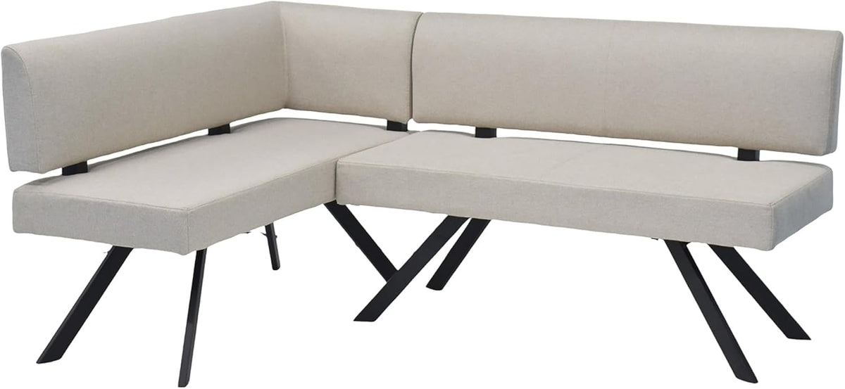 Banco esquinero byLIVING Toronto, tapizado en color topo, estructura en negro, forma en L con lado largo a la derecha, muelles ensacados, banco de cocina, banco de comedor, medidas: An 182, Al 85, Pr 128 cm