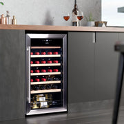 Vinoteca Cecotec 34 botellas Bolero grandsommelier 34030 inox, compresor, 80 L, refrigeración por compresor, temperatura regulable de 5 a 18 ºC, control táctil, pantalla, luz LED interior.