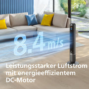Philips Smarter Turmventilator 7000 Series – 8,4 m/s stark, ultraleise 22 dB, energieeffizient, App & Fernbedienung, Wlan, 12 Stufen, Schlafmodus, Temp‑Anzeige, 12‑h Timer, 80° Oszillation (CX7550/01)