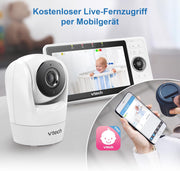 VTech Vigilabebés con cámara de 5 pulgadas 1080p, gran angular de 120°, visión nocturna, giro, inclinación y zoom remotos, comunicación bidireccional, compatible con iOS y Android, WiFi