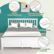Cama doble Merax con cajones de 140 x 200 cm, cama de madera con cabecero y somier de láminas, estructura de estilo sencillo, cama para niños, jóvenes y adultos, marco de madera de pino, blanco