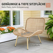 Outsunny Gartenmöbel Set 4-teilig Polyrattan Lounge-Set mit Zweisitzer 2 Sessel Tisch Tiefem Sitz Dicke Kissen Kunststoff-Tischplatte, Balkonmöbel für 4 Personen Sitzgruppe für Garten Balkon Beige