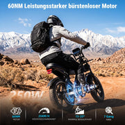 Bicicleta eléctrica OUXI Pro E-Bike Fatbike de 20 pulgadas, batería doble de 2x15Ah con autonomía de hasta 100km, motor de 250W y 60Nm, frenos de disco hidráulicos, suspensión completa, altavoz Bluetooth, portaequipajes delantero