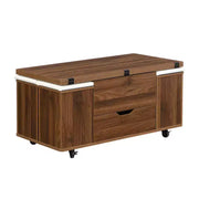 Mesa de centro elevable moderna multifuncional Zeus & Ruta con almacenamiento oculto, 4 taburetes y ruedas, perfecta para espacios modernos