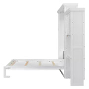 Cama Murphy tamaño queen Whisen Wood con múltiples estantes de almacenamiento y decoración estilo persiana