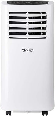Aire acondicionado portátil Adler AD 7909, 3 modos de funcionamiento, 2 velocidades de ventilador, deshumidificador, mando a distancia, temporizador, climatizador portátil para estancias de hasta 20 m², 7.000 BTU/h, clase energética A, 792 W, blanco