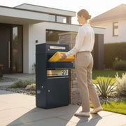 Metzler Paketbox Bispo 2, buzón con compartimento grande para paquetes, antracita, personalizado, grabado, acero inoxidable macizo para exteriores
