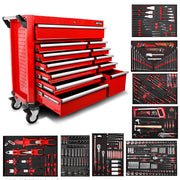 Juego de herramientas mecánicas Daytona de 655 piezas con gabinete rodante rojo de 12 cajones y 43 pulgadas