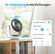 SwitchBot USB Tischventilator, leistungsstarker 24 dB leiser Batterie-Umluftventilator, Kompatibel mit Alexa/Google/Siri (Hub erforderlich), 4 Modi, 9-Std-Timer, Energieeffizienter Umluftventilator