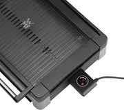 Parrilla de mesa eléctrica WMF Lono con tapa de cristal, placa de grill revestida, bandeja de goteo extraíble, apta para lavavajillas, acero inoxidable mate, 2200 vatios