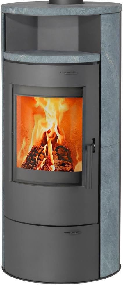 Estufa de leña THERMIA München, piedra natural, 7 kW, combustión continua, automática gris