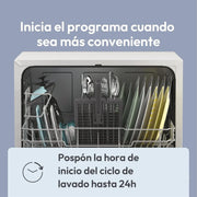 Candy CP 6E51LW Lavavajillas pequeño y compacto, 6 servicios, digital, 51 dBA, 5 ciclos, media carga, inicio diferido 3-6-9 horas, indicador de sal y abrillantador, indicador de fin de ciclo, blanco