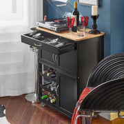 SoBuy Carrito de servicio con ruedas, carrito de cocina con encimera, carrito auxiliar con cajones, botellero, isla de cocina, estante de cocina de pie, mueble para cocina, comedor y exterior, negro, 67x86x38 cm, FKW45-SCH