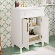 Tocador de baño de 24 pulgadas con lavabo de cerámica, gabinete estilo Shaker, 2 puertas de cierre suave y marco de madera maciza para baño pequeño o tocador