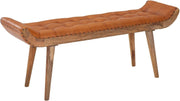 FineBuy Banco de cuero auténtico/madera maciza, color marrón, 125x50x38 cm, diseño Chesterfield, banco tapizado para recibidor, banco de cuero para pie de cama, para 2 personas, banco de recibidor moderno