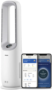 Philips Air Performer 2 en 1: Purificador de aire y ventilador refrigerante - Purifica 70 m², elimina el 99,97 % de alérgenos y contaminantes. Filtro HEPA, sensores inteligentes, Alexa, aplicación. (AMF765/10)