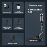 Rowenta X-Force Flex 9.60 Allergie Aspiradora escoba sin cable, filtración antialergénica, potente 100AW, ultraligera, autonomía 45min RH2038WO, negro/violeta