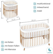 Cuna 7 en 1 tweeto®: cuna de madera evolutiva | cuna de colecho y cuna de barrotes de altura regulable | convertible en cama infantil y parque de juegos (haya natural)