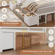 AOGLLATI Cama de 90x200 con almacenamiento, sofá cama con estantería integrada y 6 cajones, cama juvenil con iluminación LED y estación de carga, cama de invitados, diván, estructura de cama con somier (Blanco, 90x200 cm)