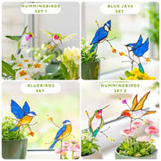 Pájaro de cristal rojo pintado a mano para arreglos de plantas y decoración del hogar