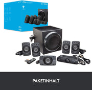 Sistema de sonido 5.1 Logitech Z906, altavoces con sonido envolvente de 1000 vatios, THX, múltiples entradas de audio, mando a distancia, enchufe UE, PC/PS4/Xbox/equipo estéreo/TV/smartphone/tableta - Negro