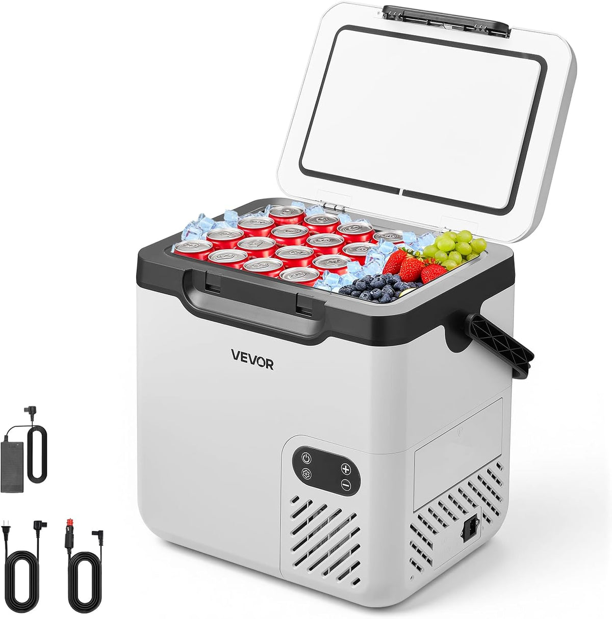 Nevera portátil con compresor VEVOR de 18 L, refrigerador eléctrico para coche con asa, -20 °C a 20 °C, 12/24 V CC y 100-240 V CA, nevera portátil para camping, viajes, camiones, autocaravanas y barcos