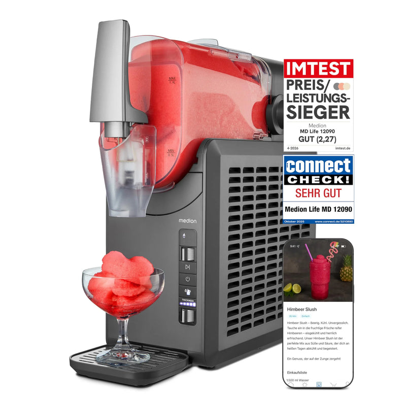 Máquina de granizados con compresor, 2,6 L, capacidad para 1,9 L de granizado, 5 modos, 30 a 60 min, máquina de granizados MD12090