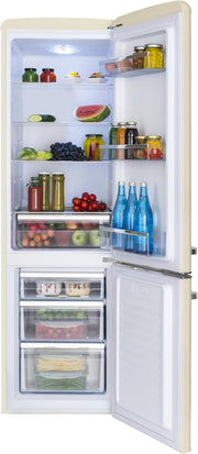 Frigorífico combi retro Amica 244 L 181 x 55 x 61,5 cm KGCR 387 101 B | 181 L frigorífico 63 L congelador, iluminación LED, descongelación automática, cristal de seguridad, botellero cromado, funcionamiento silencioso