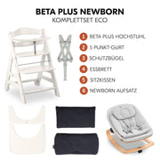 Hauck Trona Beta+ Newborn Set Eco Bouncer - Trona de madera evolutiva para bebés desde el nacimiento, incluye accesorio para recién nacidos, cojín de asiento y bandeja - Gris oscuro