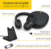 Jabra Evolve2 65 Auriculares PC Inalámbricos con Base de Carga - Auriculares Certificados para Microsoft Teams con Batería de Larga Duración - Adaptador Bluetooth USB-C - Negro