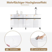 Aparador de alto brillo para salón con 4 cajones y 4 puertas, armario buffet con estantes de altura regulable, 160 x 40 x 68 cm, armario moderno para dormitorio, oficina, pasillo, blanco