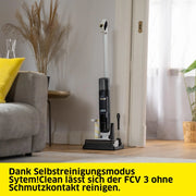 Fregadora aspiradora KÄRCHER FCV 3 inalámbrica, 3 modos de limpieza, autonomía de aprox. 30 min, rendimiento de superficie aprox. 130 m² por carga, blanco