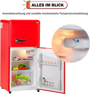 Refrigerador con congelador Merax, combinación frigorífico-congelador, frigorífico pequeño con 51L y congelador de 21L, silencioso, LED, estantes de vidrio, cajón para verduras, estantes en la puerta, para cocina, sala de estar, oficina, negro