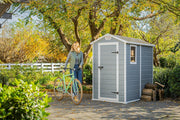 Cobertizo de jardín Keter Manor 4x6S, resistente a la intemperie, 3,8 m³, plástico, para exteriores, dimensiones exteriores: ancho x profundidad x altura: 130 x 192 x 198 cm, dimensiones interiores: ancho x profundidad x altura: 111 x 177 x 190 cm, gris