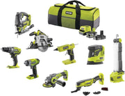 Pack 9 Herramientas 18V ONE+: Taladro, Atornillador de impacto, Amoladora, Multiherramienta, Pistola de pegamento, Sierra circular, Sierra de calar, Linterna, Lijadora + 2 baterías y cargador - R18CK9B-252SLZ